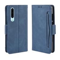 Portemonnee stijl huid voelen kalf patroon lederen draagtas voor Huawei P30 met aparte kaartsleuf (blauw)