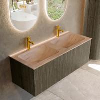 Badmeubel Mondiaz Kurve-Dlux | 120 cm | Meubelkleur Shadow | Wastafelkleur Saba | Solid surface | Wasbak beide zijden spoelbak | 2 kraangaten