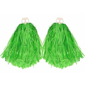 Cheerballs/pompoms - 6x - groen - met franjes en ring handgreep - 28 cm