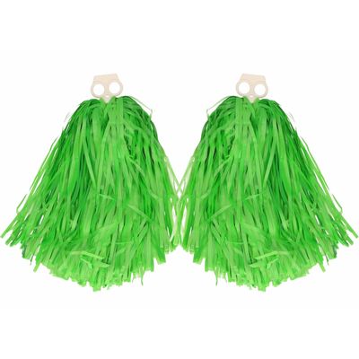 Cheerballs/pompoms - 6x - groen - met franjes en ring handgreep - 28 cm