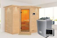 Karibu | Sahib 2 Sauna met Dakkraag | Bronzeglas Deur | Biokachel 9 kW Externe Bediening - thumbnail