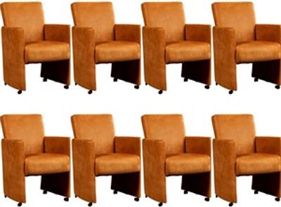 Set van 8 Cognac leren moderne eetkamerfauteuils Elegant - Kenia Leer Cognac (cognac leer)