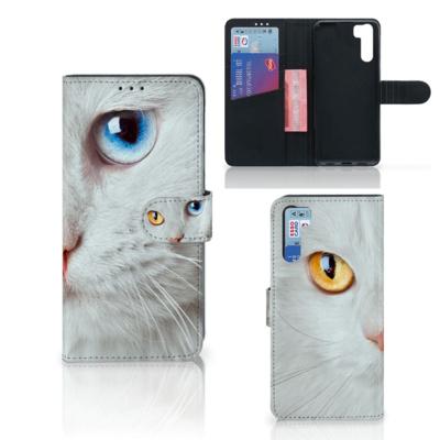 OPPO A91 | Reno3 | Telefoonhoesje | Met pasjeshouder | Witte Kat