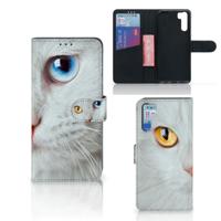 OPPO A91 | Reno3 | Telefoonhoesje | Met pasjeshouder | Witte Kat
