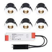 Set van 6 Betty LED Mini Inbouwspots met Trafo - 12 Volt 3 Watt 140 lumen - Verzonken - Plat 37mm - 2700K - IP44 waterdicht - Niet Dimbaar - Wit