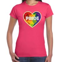 Bellatio Decorations Gay Pride shirt - pride hartje - regenboog - dames - roze 2XL  - - thumbnail