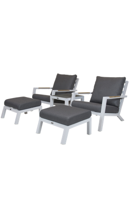 Qopps Ascon set van 2 lounge tuinstoelen met 2 voetenbankjes en bijzettafel