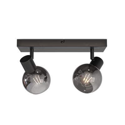 HOFTRONIC™ Glazura - LED Plafondlamp Glazen Bollen - Plafondlamp Smoke Glas - 2 spots - Kantelbaar & Draaibaar - Zwart - E14-fitting - IP20 - Plafondlamp Rookglas