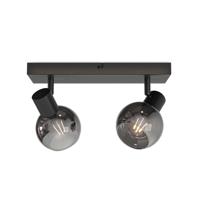 HOFTRONIC™ Glazura - LED Plafondlamp Glazen Bollen - Plafondlamp Smoke Glas - 2 spots - Kantelbaar & Draaibaar - Zwart - E14-fitting - IP20 - Plafondlamp Rookglas