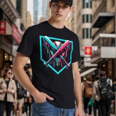 Men's Baseball Home Plate Drip Graphic T-Shirt | 100% Cotton Black Black / XXXL