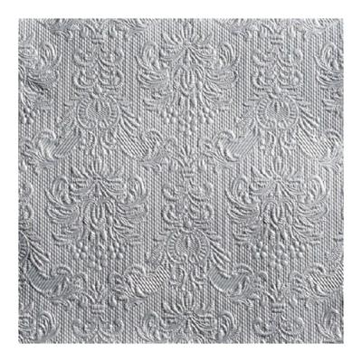 Servetten Luxe - 15x stuks - 40 x 40 cm - zilver - barok patroon - 3 laags