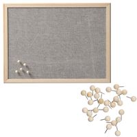 Prikbord incl. 30x punaises - textiel - 30 x 40 cm - lichtgrijs - hout