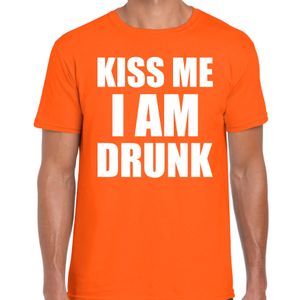 Koningsdag t-shirt kiss me I am drunk oranje voor heren