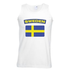 Singlet shirt/ tanktop Zweedse vlag wit heren