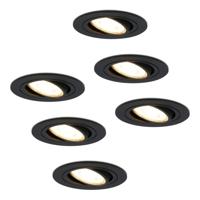 Set van 6 Miro LED inbouwspots - GU10 4 Watt 345 lumen - 2700K Warm wit - Dimbaar - Rond - Kantelbaar - IP20 Voor binnen - Zwart