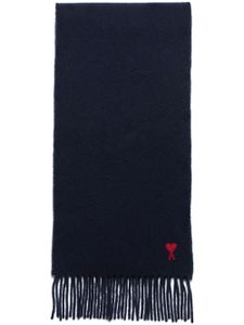 AMI Paris Ami de Coeur fringed-edge wool scarf - Bleu