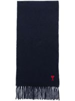 AMI Paris Ami de Coeur fringed-edge wool scarf - Bleu - thumbnail