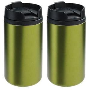 2x Thermosbekers/warmhoudbekers metallic groen 290 ml