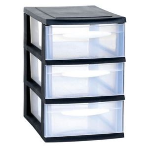 Ladenkast/bureau organizer zwart stapelbaar A5 met 3x lades L18 x B28 x H28 cm