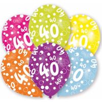 6x stuks feest ballonnen kleuren 40 jaar verjaardag   -