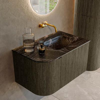 Badmeubel Mondiaz Kurve-Dlux | 75 cm cm | Meubelkleur Shadow | Wastafelkleur Lava | Solid surface | Wasbak rechter zijde spoelbak | Zonder kraangat(en)