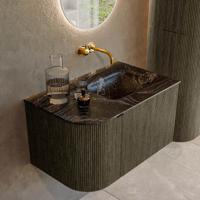 Badmeubel Mondiaz Kurve-Dlux | 75 cm cm | Meubelkleur Shadow | Wastafelkleur Lava | Solid surface | Wasbak rechter zijde spoelbak | Zonder kraangat(en)