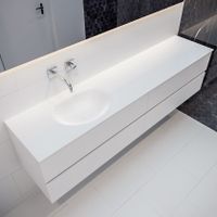 Mondiaz Vica Moon badmeubel wit mat 200 cm 4 lades solid surface enkele spoelbak links zonder kraangat