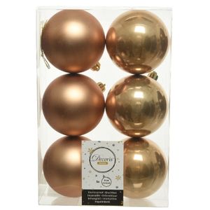 6x Kunststof kerstballen glanzend/mat camel bruin 8 cm kerstboom versiering/decoratie   -
