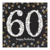 Servetten 60 jaar - 16x stuks - zwart - 33 x 33 cm - confetti - luxe - verjaardag