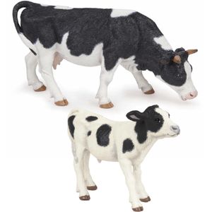 Setje van 2x plastic speelgoed figuren dieren koeien 10-14 cm