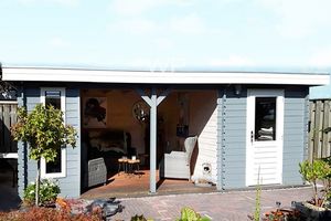 Woodpro Scheveningen Tuinhuis 600x300 cm 28 mm vuren blank- Plat dak- Onbehandeld vurenhout- Woodpro