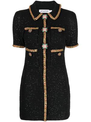 Self-Portrait robe courte en maille à appliqués - Noir