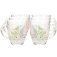Kerst mok/beker - 6x stuks - met sneeuwpop - glas - 300 ml - kerstbekers - kerstartikelen