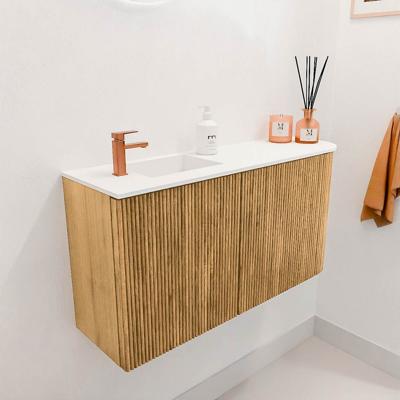 Toiletmeubel Mondiaz Joya | 81.6 cm | Meubelkleur Oak | Faye wastafel Talc Links | 1 kraangat