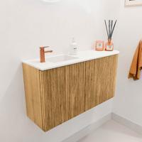 Toiletmeubel Mondiaz Joya | 81.6 cm | Meubelkleur Oak | Faye wastafel Talc Links | 1 kraangat Toiletmeubel Mondiaz Joya | 81.6 cm | Meubelkleur Oak | Faye wastafel Talc Links | 1 kraangat