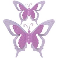 Tuin/schutting decoratie vlinders - metaal - roze - 24 x 18 cm - 46 x 34 cm - Tuinbeelden