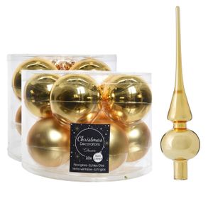 Glazen kerstballen pakket goud glans/mat 32x stuks inclusief piek glans