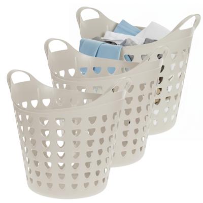 Excellent Houseware Flexibele wasmand - 3x - beige - 26 liter - kunststof - 40 x 41 cm