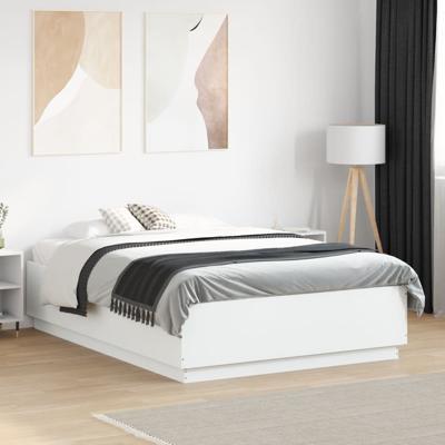 Bedframe met LED-verlichting bewerkt hout wit 120x190 cm