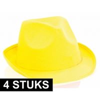 4x Gele trilby verkleed hoedjes voor volwassenen - thumbnail