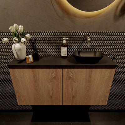 Mondiaz Fowy toiletmeubel 100cm washed oak met blad en waskom urban rechts zonder kraangat