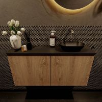 Mondiaz Fowy toiletmeubel 100cm washed oak met blad en waskom urban rechts zonder kraangat