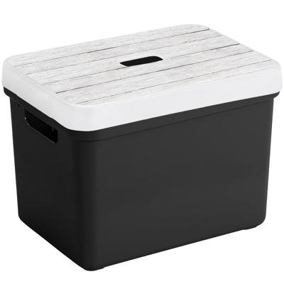 Sunware Opbergbox - zwart - 18L - kunststof - met houtkleur deksel - 35 x 25 x 24 cm