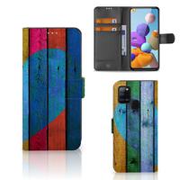 Samsung Galaxy A21s | Book Style Case | Wood Heart - Cadeau voor je Vriend