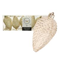 Decoris Dennenappels kersthangers - 6x- creme - 8 cm - kunststof Decoris Dennenappels kersthangers - 6x- creme - 8 cm - kunststof