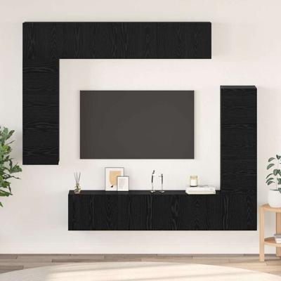 Tv-meubelset 8 pcs Zwart eiken 80 x 30 x 30 cm Bewerkt hout