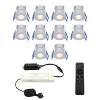 Complete set met 10 Milano inbouwspots 12V - IP65 waterdicht - 2700K warm wit - 3 Watt 200 lumen - RVS - Verandaverlichting - Dimbaar - met afstandsbediening