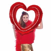 Folat Foto Frame - 2x - hart - rood - 80 x 70 cm - opblaasbaar/folie ballon - photo prop