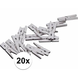 Mini knijpertjes - 20x st - zilver - 2 cm - hout - knijpers - miniknijpers