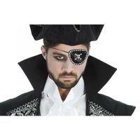 Piraten ooglapje - met elastiek - met schedel en strass steentjes - kunststof - zwart - thumbnail